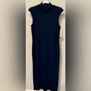 French Connection Black Sheath Midi Dress Mock Neck Sleeveless